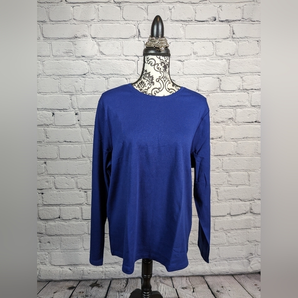 L L Bean women's long sleeve stretch knit size 1x popover top 100% cotton BBIN